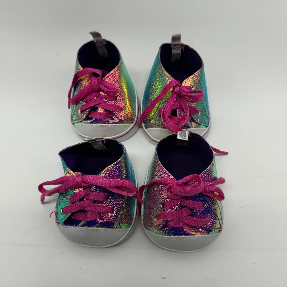 Build A Bear BAB Iridescent Rainbow Sneakers Shoes Plush Stuffed Animal lot of 4